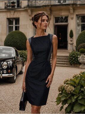 Judith & Charles black linen sleeveless  sheath dress  8 made in Canada